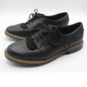 Clarks Somerset Womens 8 Black Leather Kiltie Fringe‎ Lug Sole Oxford Shoes